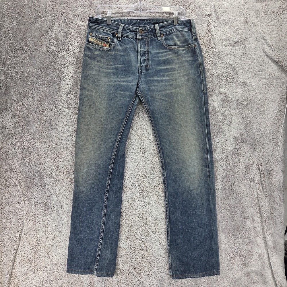 Diesel Jeans Mens 31x30 Blue Regular Straight Button Fly Medium Wash Made Italy